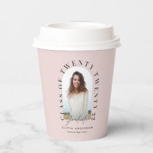 Modern geometric typography photo arch  pink  paper cups