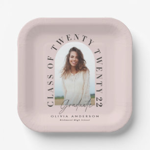 Modern geometric typography photo arch pink paper plate