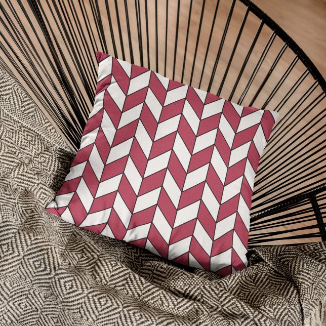 Modern Geometric Viva Magenta Herringbone Chevron Cushion (Creator Uploaded)
