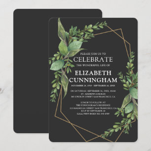 Modern Geometric Watercolor Foliage Memorial Invitation