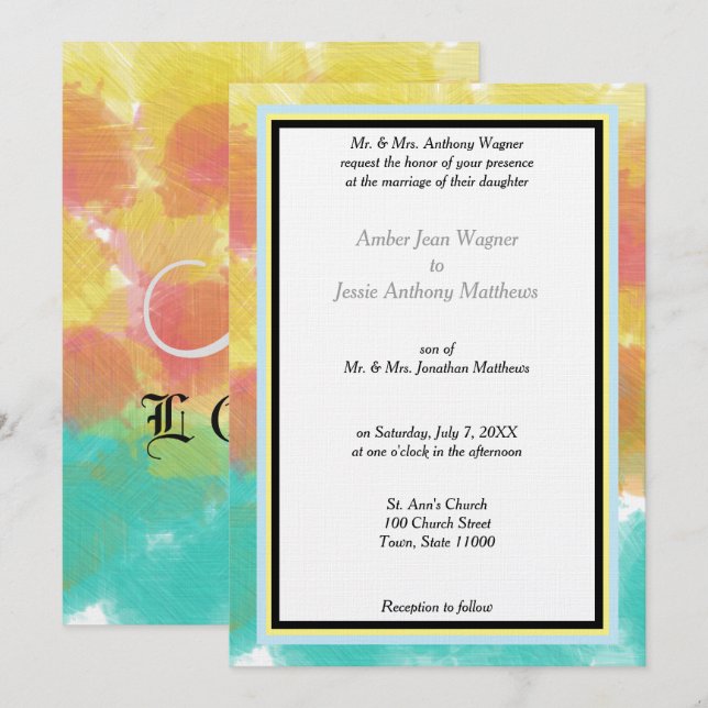 Modern Geometric Watercolors Framed Wedding Invitation (Front/Back)