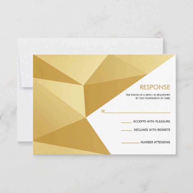 Modern Geometric Wedding Response Card in Gold (Front)