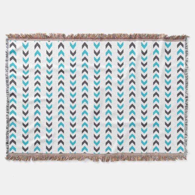 Modern Geometric White & Blue Arrows Pattern Throw Blanket (Front)