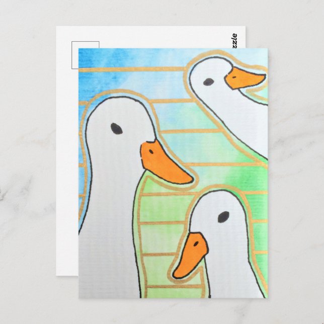 Modern Geometric White Ducks Postcard (Front/Back)