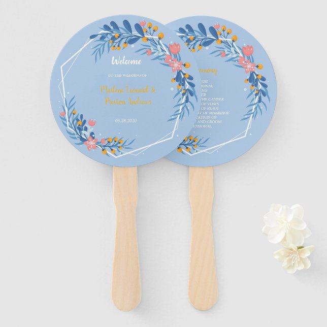 Modern Geometric white frame  pink  floral Hand Fan (Front and Back)