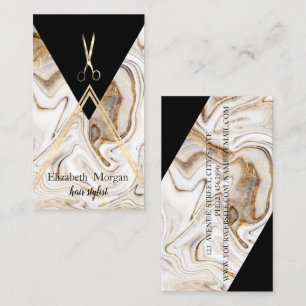 Modern Geometric White Marble Gold,Scissors Business Card