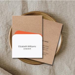 Modern Geometric White Orange Kraft Consultant Business Card