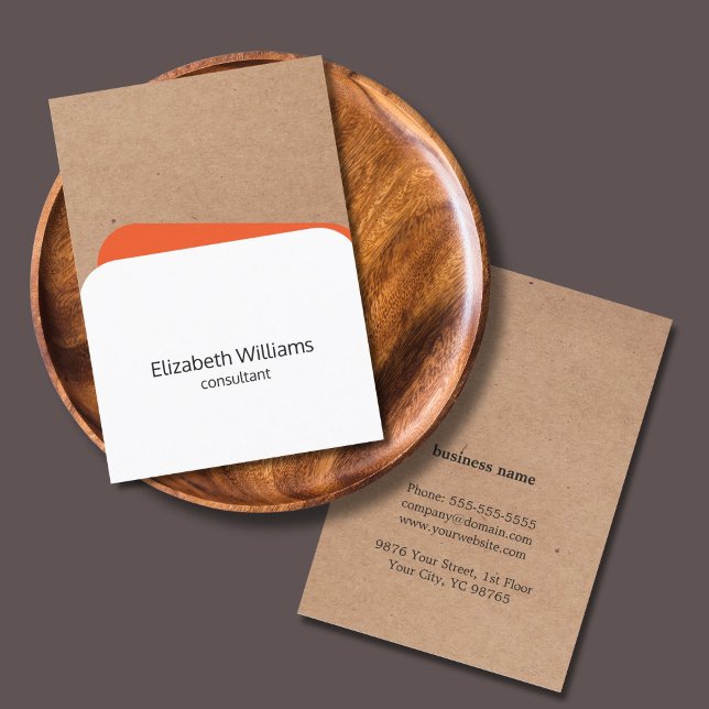 Modern Geometric White Orange Kraft Consultant Business Card (Creator Uploaded)