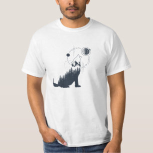 Modern Geometric Wolf Forest Double Exposure T-Shirt