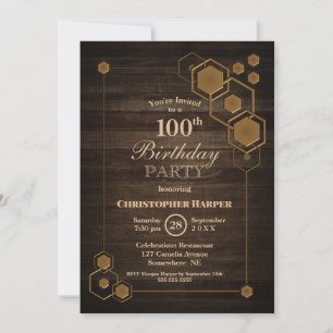 Modern Geometric Wood 100th Birthday Party Invitation