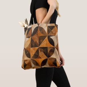 Modern Geometric Wood Inlay Pattern Tote Bag