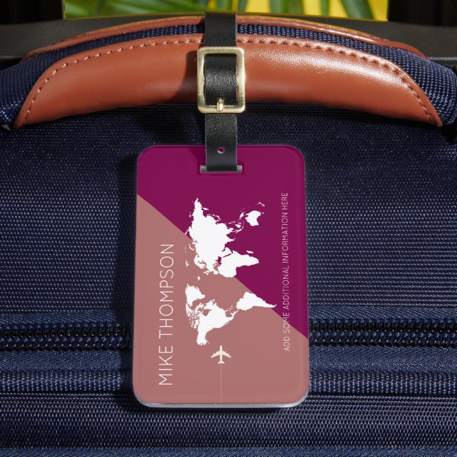 Modern Geometric World Map Travel  Luggage Tag (Front Insitu 2)