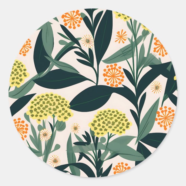 Modern Geometric Yarrow Flowers Pattern Classic Round Sticker (Front)