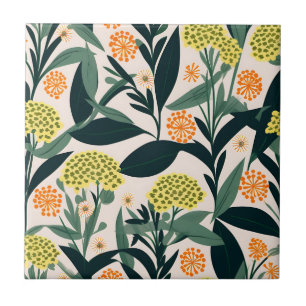 Modern Geometric Yarrow Flowers Pattern Tile