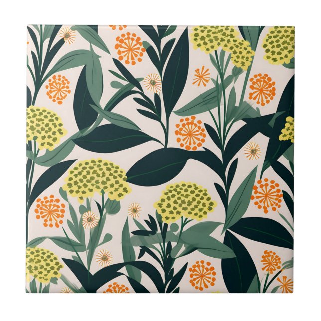 Modern Geometric Yarrow Flowers Pattern Tile (Front)