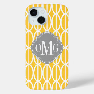 Modern Geometric Yellow and White Pattern Monogram iPhone 15 Case