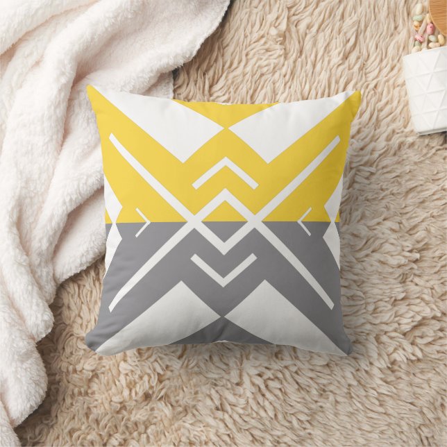 Modern geometric yellow grey colour block cushion (Blanket)