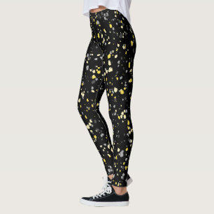 Modern Geometric Yellow Grey Terrazzo Pattern Leggings