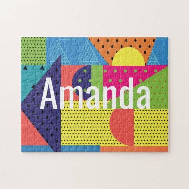 Modern Geometrical Block Collage Multicolor Bright Jigsaw Puzzle (Horizontal)