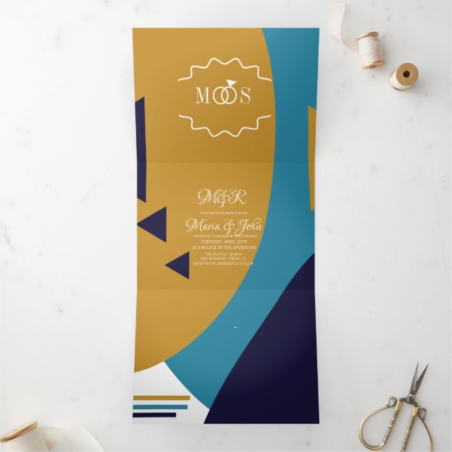 Modern Geometrical Bold Retro Wedding Tri-Fold Invitation (Inside)