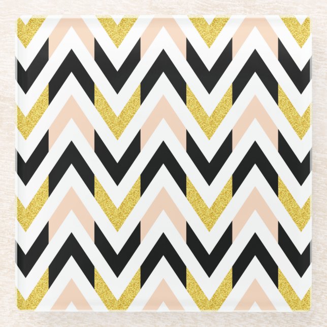 Modern Geometrical Chevron Pattern Glass Coaster (Front)