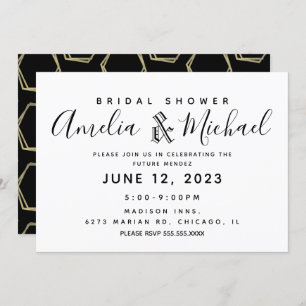 Modern Geometrical Gold and Black Bridal Shower Invitation