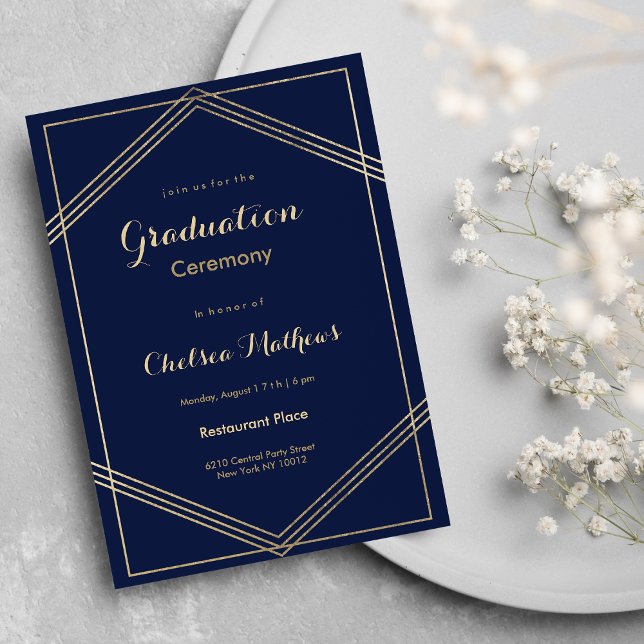 Modern geometrical navy blue gold Graduation Party Invitation (Modern geometrical navy blue gold Graduation Party )