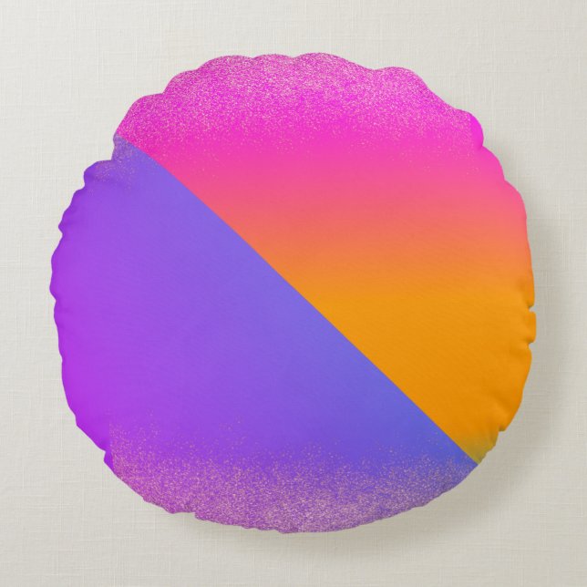 Modern Geometrical Neon Ombre Triangle Glitter Round Cushion (Front)