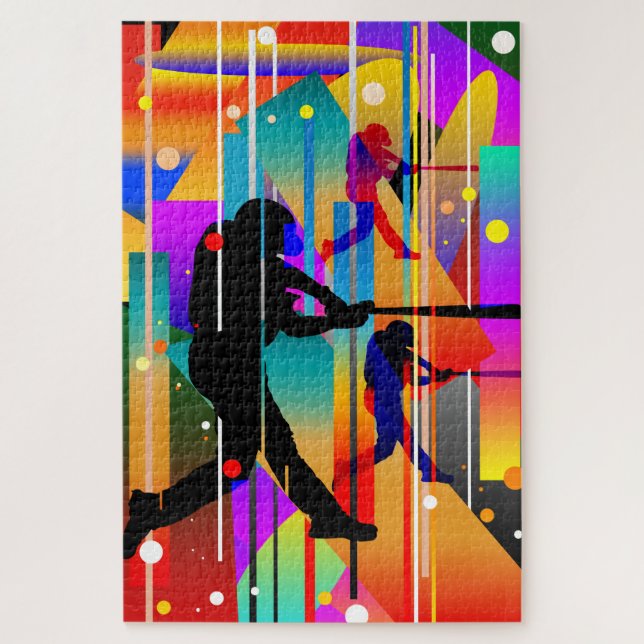 Modern Geometrical silhouette Baseball Player Jigsaw Puzzle (Vertical)
