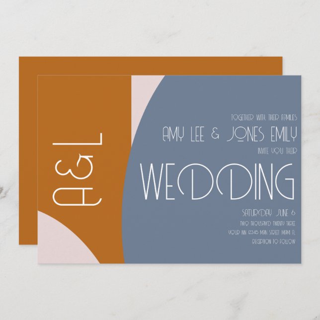 Modern Geometrics Terracotta Pink Muted Wedding Invitation (Front/Back)