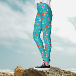 Modern Geometriic Colourful Circles On Turquoise  Leggings