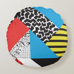 Modern Geometry: Abstract Seamless Style Round Cushion