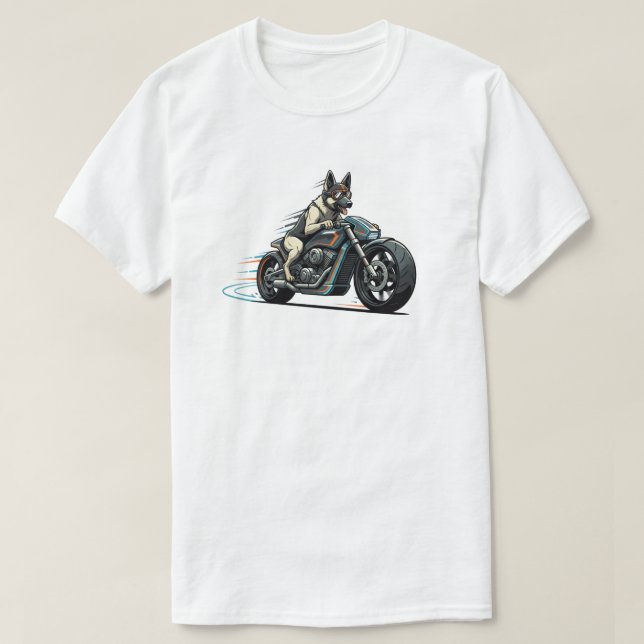 Modern German Shepherd Biker Vector Graphic Design T-Shirt (Design Front)