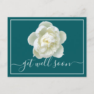 Modern Get Well Soon White Peony Botanical Floral  Postcard