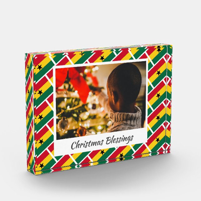 Modern GHANA FLAG Christmas Keepsake Photo Block (Left)