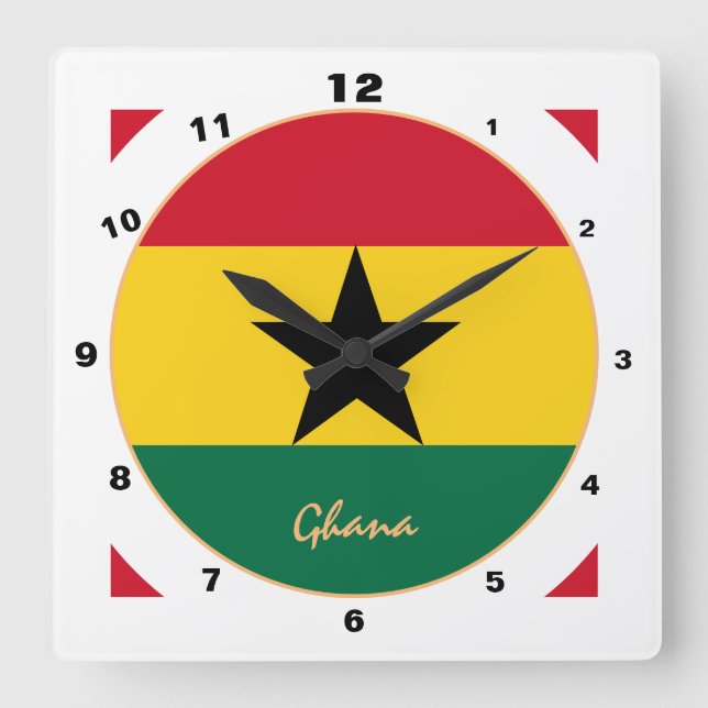 Modern Ghanaian Flag, Ghana Home / design Square Wall Clock (Front)