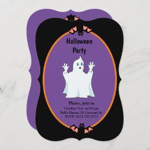 Modern Ghost & Bats Halloween Invitation