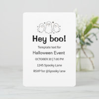 Modern Ghost Halloween Party Invitation Flat Card