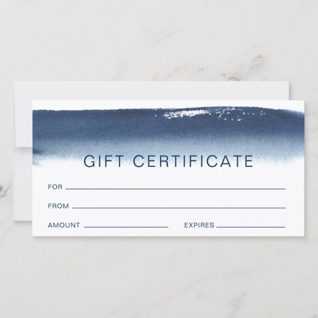 Modern Gift Certificate Navy Blue Watercolor  (Front)