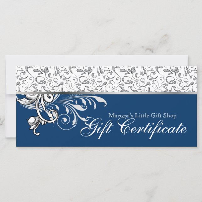 Modern Gift Certificate Retail Floral Navy Blue (Front)