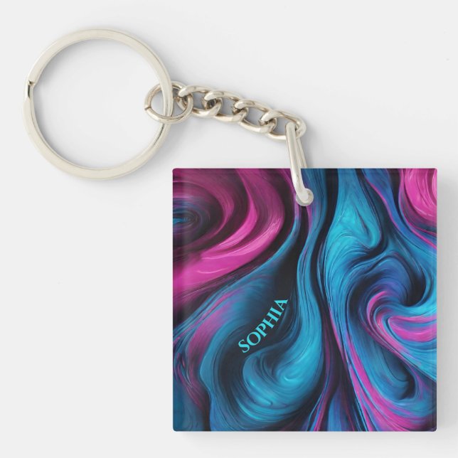 Modern Gift for Her-Blue and Pink- Key Ring (Front)