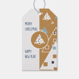 Modern Gift Tag/Geometric Christmas Trees/ Gold Tags