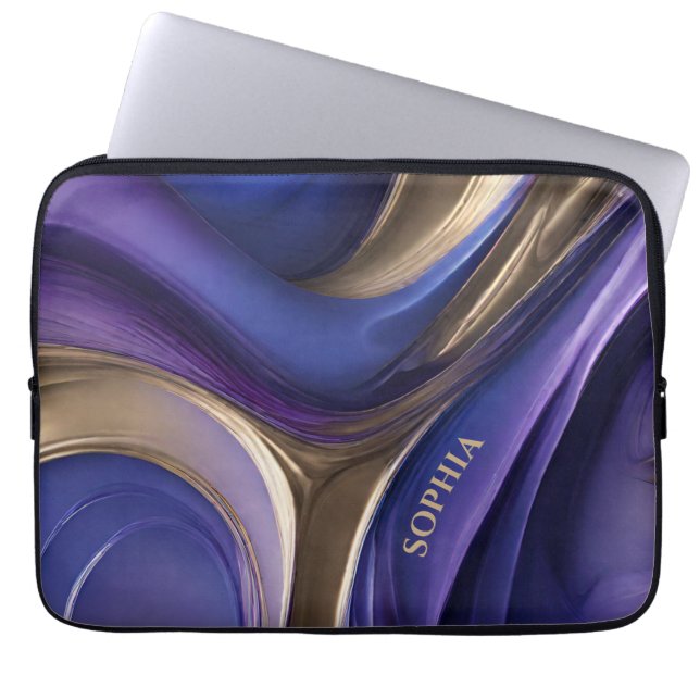 Modern Gifts for Her-Blue, Purple and Gold- Laptop Sleeve (Front)