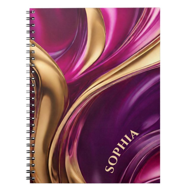 Modern Gifts for Her-Fuchsia Purple and Gold- Notebook (Front)
