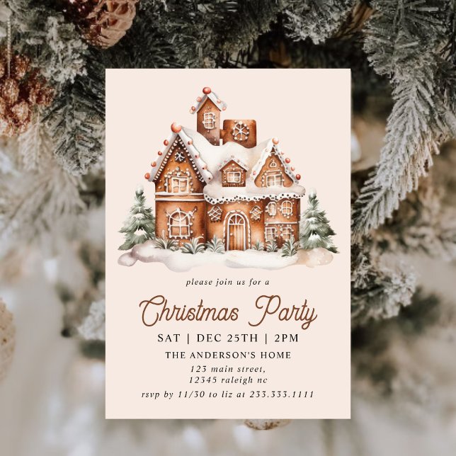 Modern Gingerbread House Christmas Party Invitation (Creator Uploaded)