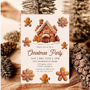 Modern Gingerbread House Christmas Party Invitation