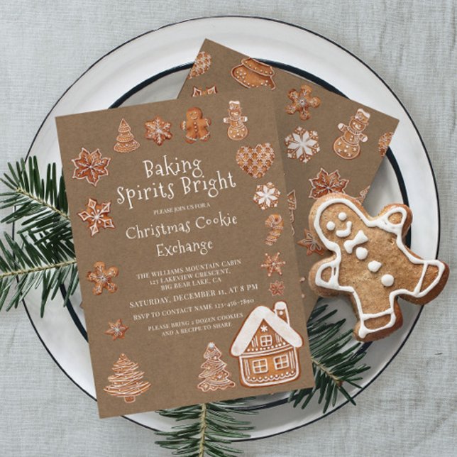 Modern Gingerbread Watercolor Cookie Exchange  Invitation (Creator Uploaded)