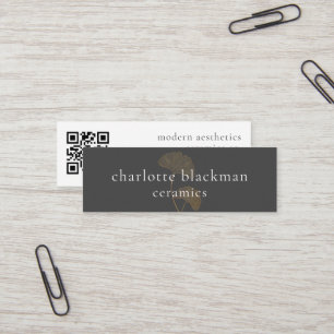 Modern Gingko Leaf QR Code Mini Business Card