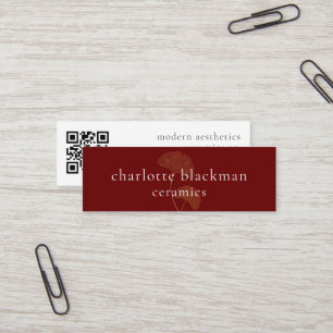 Modern Gingko Leaf QR Code Mini Red Business Card