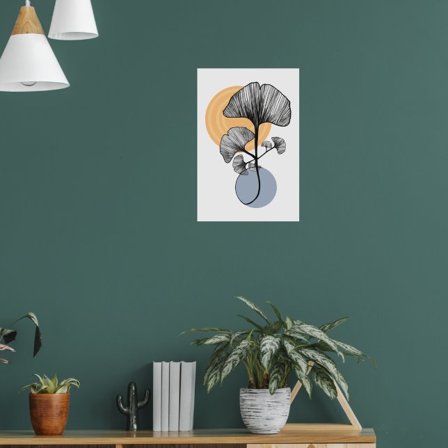 Modern Ginkgo Leaf Botanical Poster (Living Room 1)
